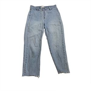 Amuse Society Vintage Retro Style High Waist Mom Jeans Distressed Raw Hem 27